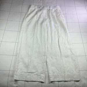 Eileen Fisher Pants Womens Large Petite White Organic Linen Wide Leg High Rise